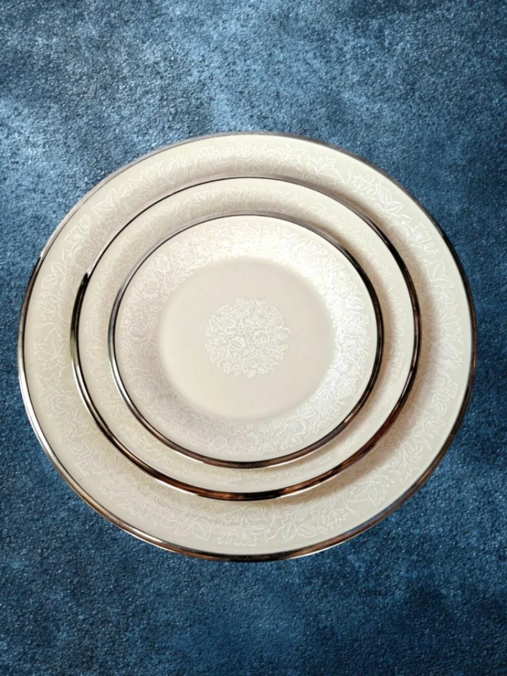 Lenox Moonspun China Platinum Trim 3pc Plate Set Dinner, Salad Bread